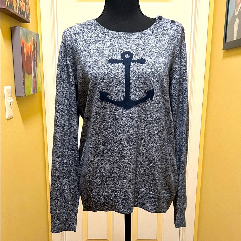 Nautica Heather Navy Anchor Sweater